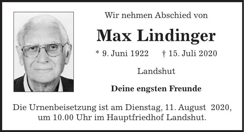 Traueranzeige Max Lindinger