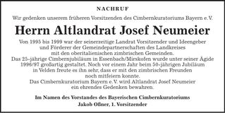 Traueranzeige Josef Neumeier