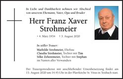 Traueranzeige Franz Xaver Strohmeier