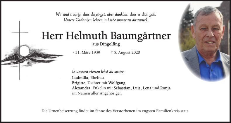 Traueranzeige Helmuth Baumgärtner