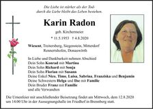 Traueranzeige Karin Radon