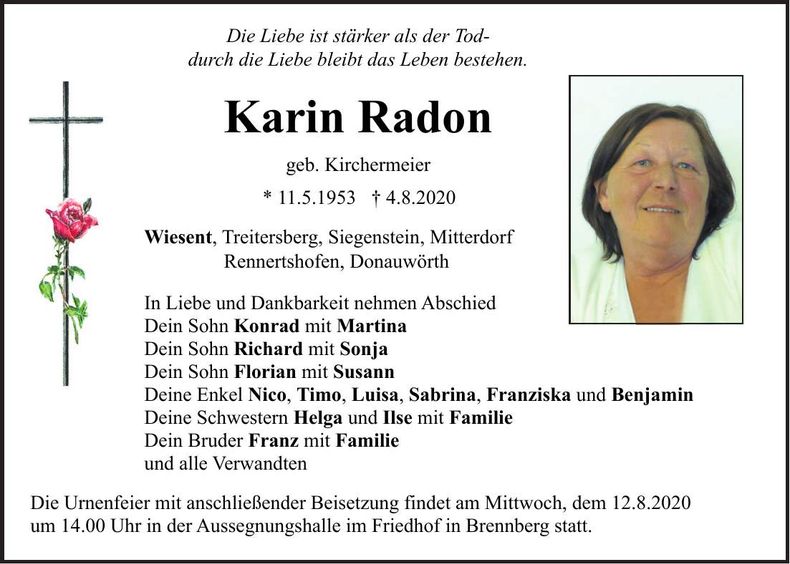 Traueranzeige Karin Radon