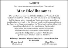 Traueranzeige Max Riedlhammer
