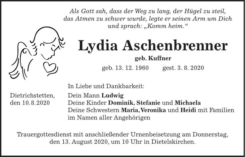 Traueranzeige Lydia Aschenbrenner