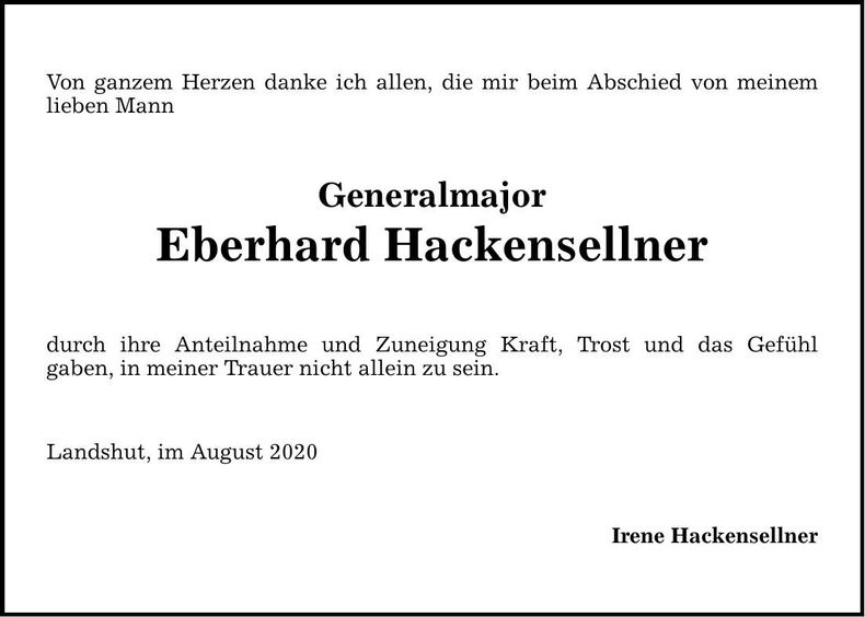 Traueranzeige Eberhard Hackensellner