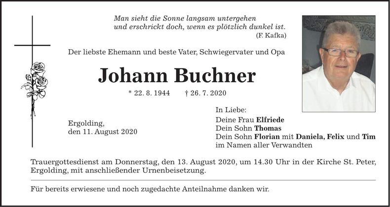 Traueranzeige Johann Buchner