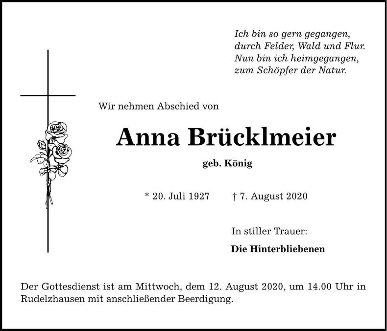 Traueranzeige Anna Brücklmeier