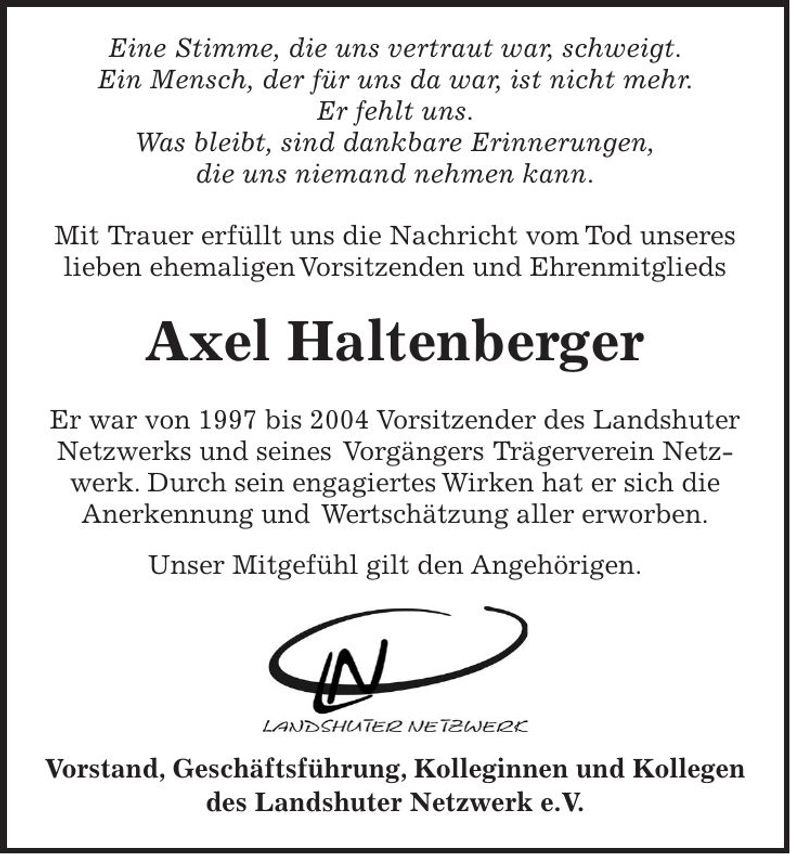 Traueranzeige Haltenberger Axel