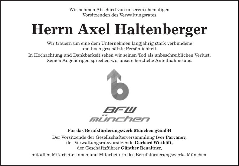 Traueranzeige Axel Haltenberger
