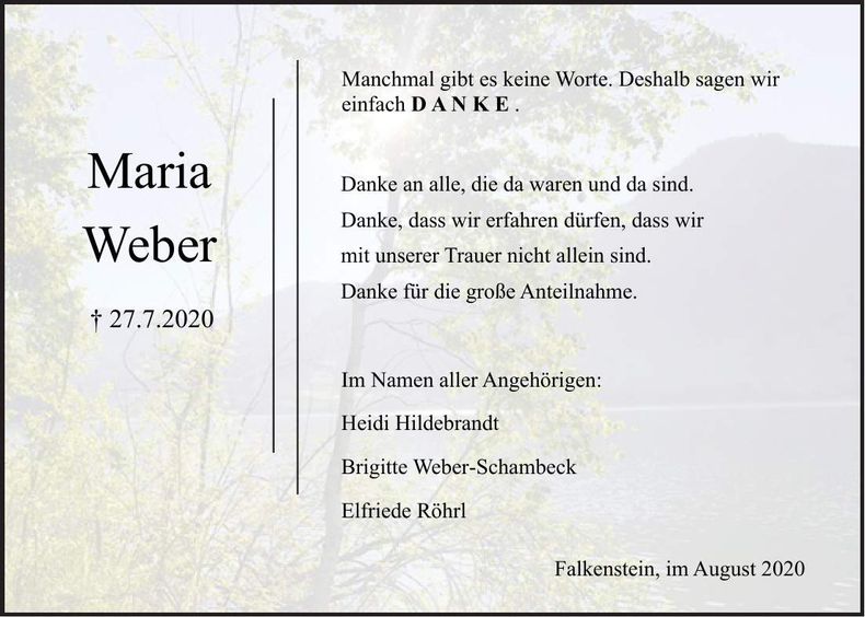 Traueranzeige Maria Weber