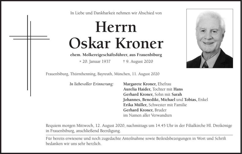 Traueranzeige Oskar Kroner