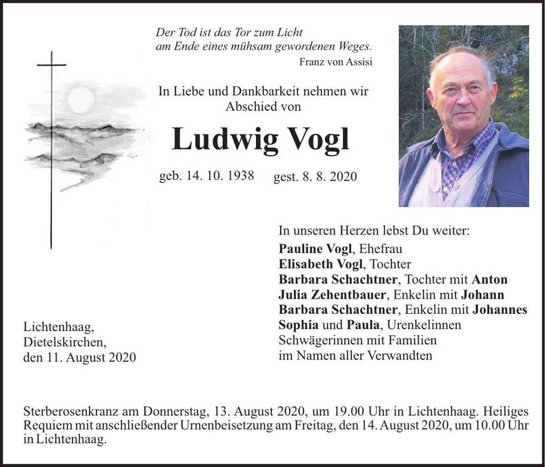 Traueranzeige Ludwig Vogl