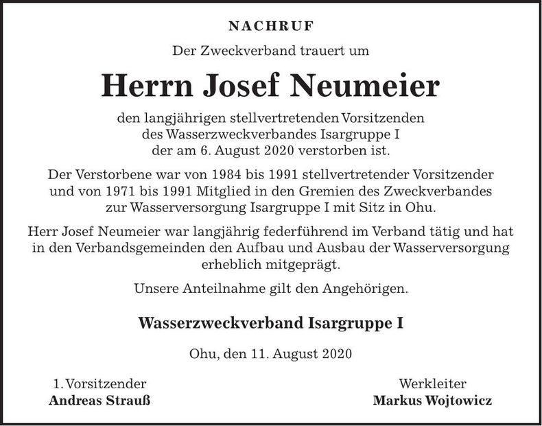 Traueranzeige Josef Neumeier