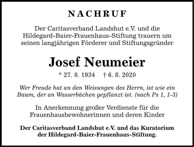 Traueranzeige Josef Neumeier