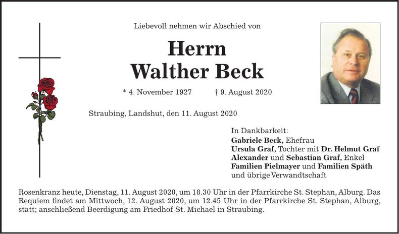 Traueranzeige Walther Beck