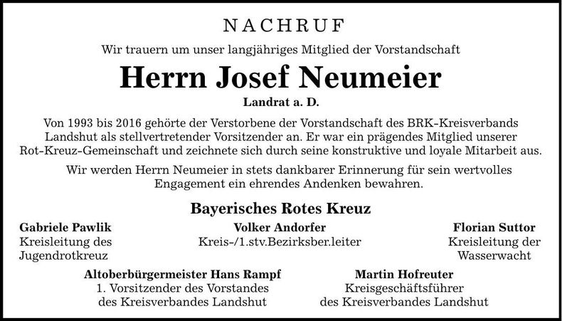 Traueranzeige Josef Neumeier
