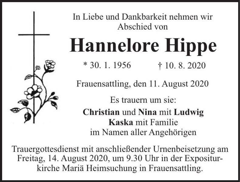 Traueranzeige Hannelore Hippe