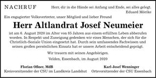 Traueranzeige Josef Neumeier