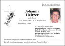 Traueranzeige Johanna Heitzer