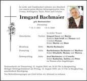 Traueranzeige Irmgard Bachmaier