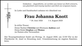 Traueranzeige Johanna Knott