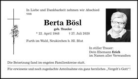Traueranzeige Berta Bösl