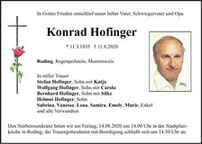 Traueranzeige Konrad Hofinger