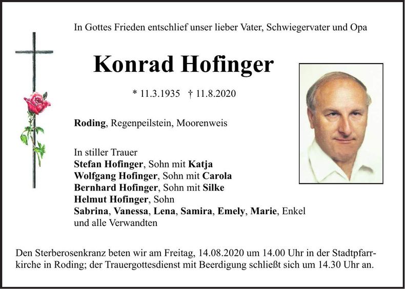 Traueranzeige Konrad Hofinger