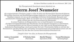 Traueranzeige Josef Neumeier