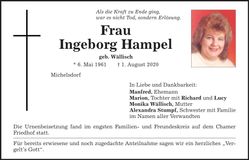 Traueranzeige Ingeborg Hampel