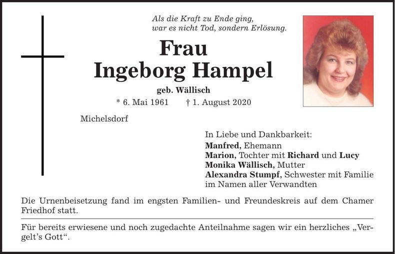 Traueranzeige Ingeborg Hampel