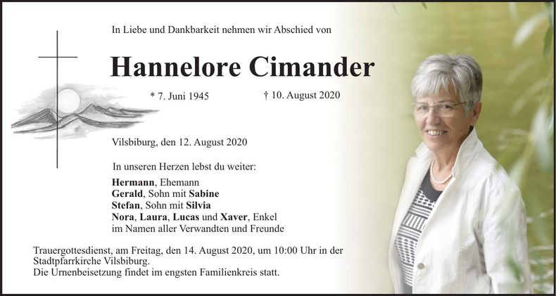 Traueranzeige Hannelore Cimander