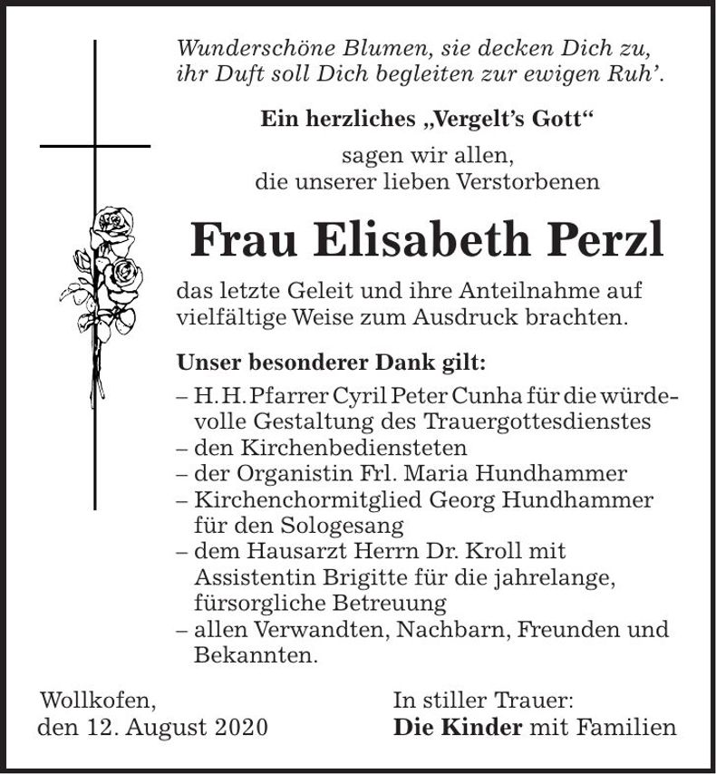 Traueranzeige Elisabeth Perzl