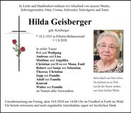 Traueranzeige Hilda Geisberger