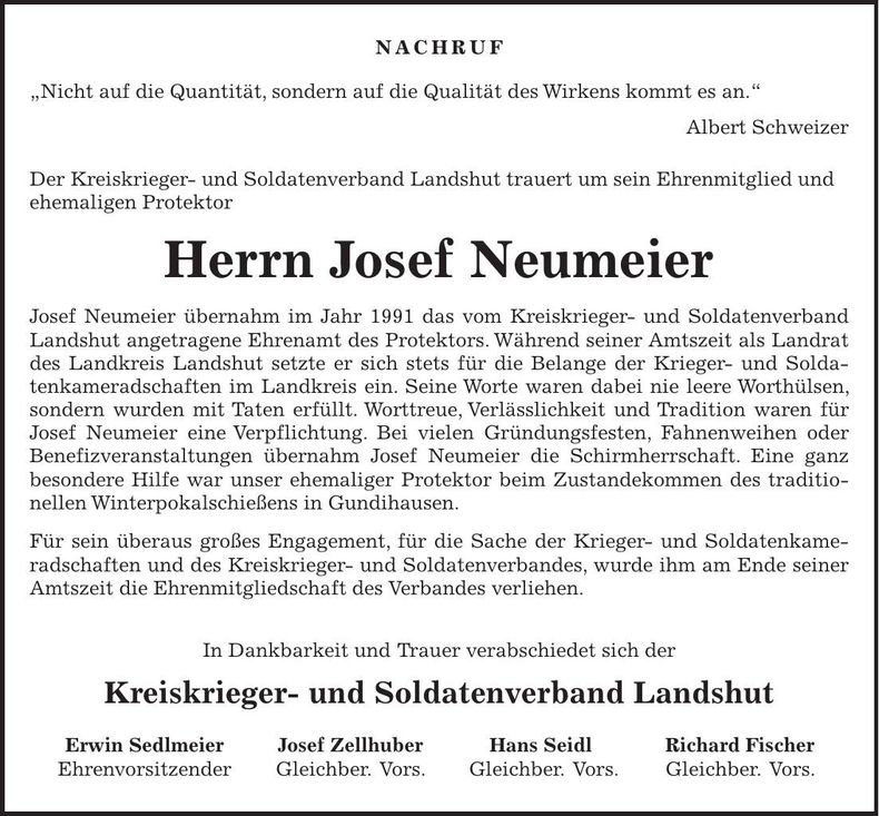 Traueranzeige Josef Neumeier