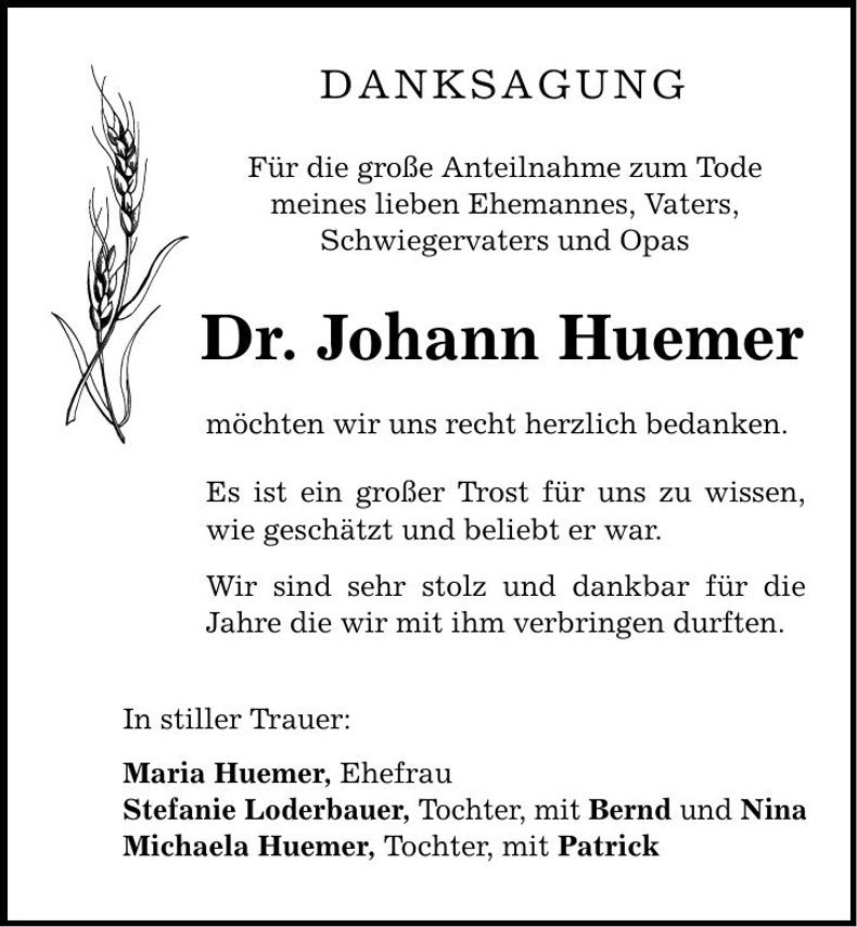 Traueranzeige Johann Huemer