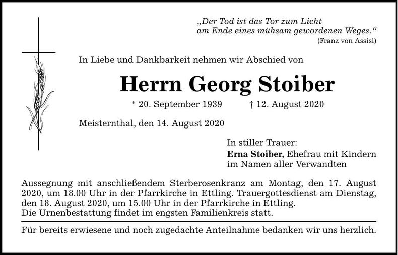 Traueranzeige Georg Stoiber