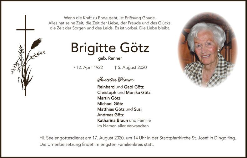 Traueranzeige Brigitte Götz