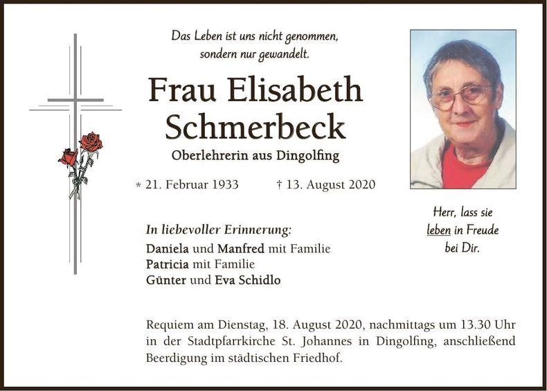 Traueranzeige Elisabeth Schmerbeck