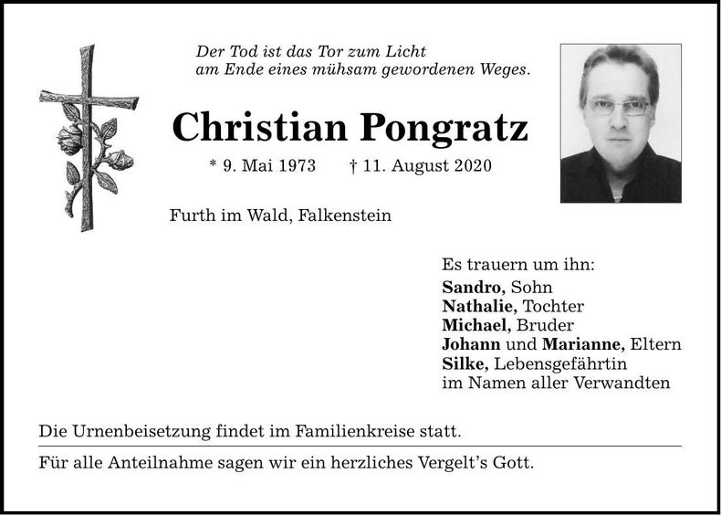 Traueranzeige Christian Pongratz