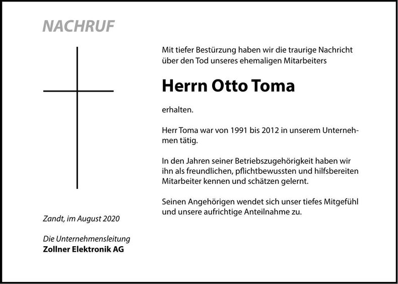 Traueranzeige Otto Toma