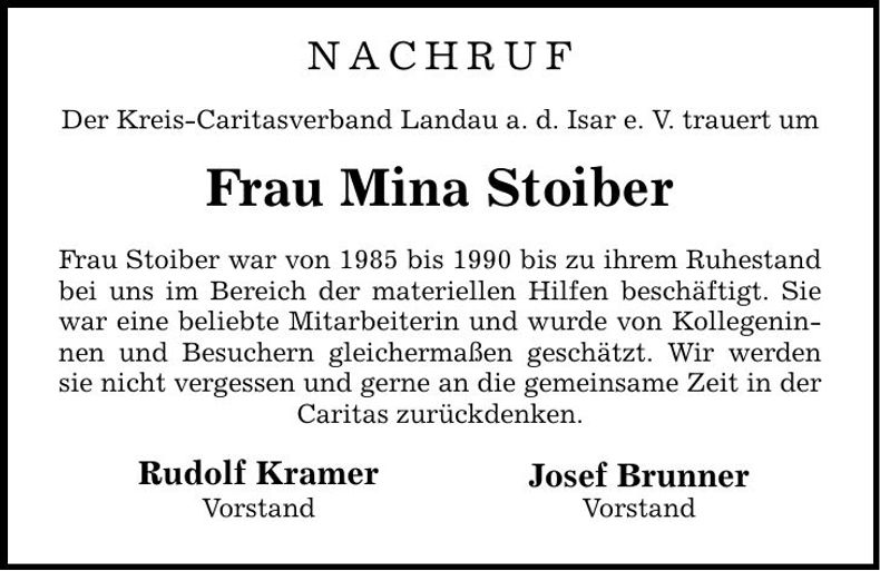 Traueranzeige Mina Stoiber