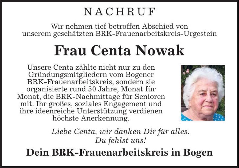 Traueranzeige Centa Nowak