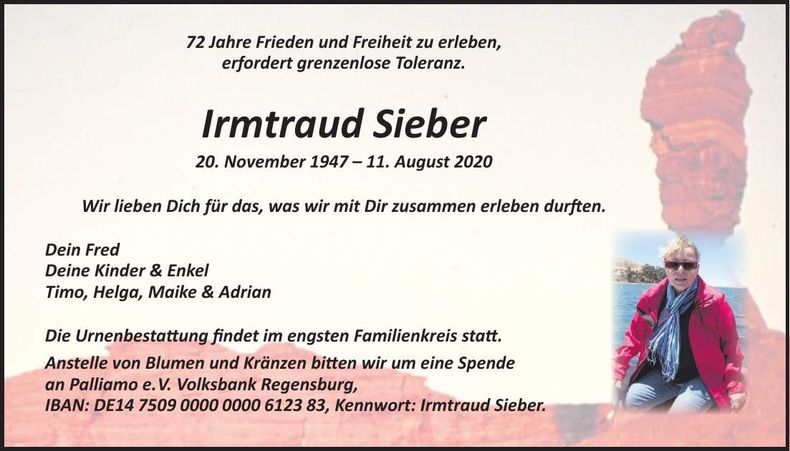 Traueranzeige Irmtraud Sieber