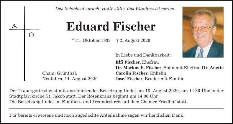 Traueranzeige Eduard Fischer