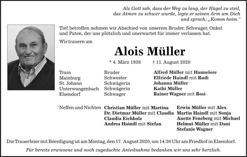 Traueranzeige Alois Müller