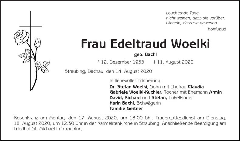 Traueranzeige Edeltraud Woelki