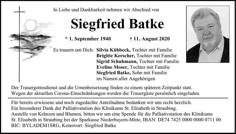 Traueranzeige Siegfried Batke