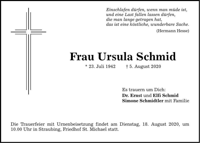 Traueranzeige Ursula Schmid