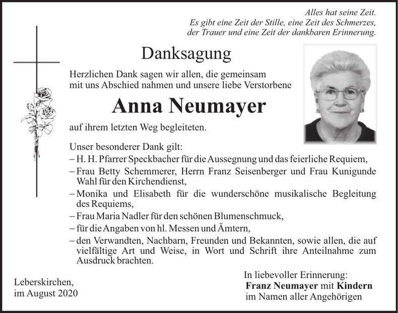 Traueranzeige Anna Neumayer